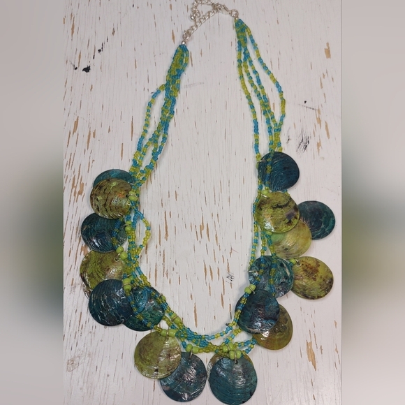 Multistrand Necklace Seed Beads and Shell Beads Boho Beaded Jewelry Cottage - Picture 1 of 6